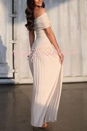 Sexy Off-shoulder Slim Fit Pleated Maxi Dress