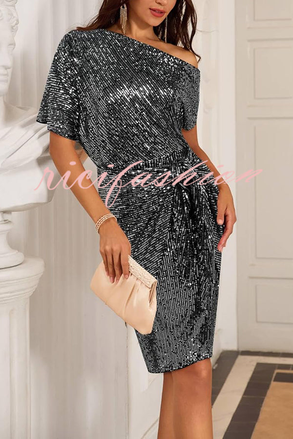 Solid Sequined Elegant Strappy Mini Dress