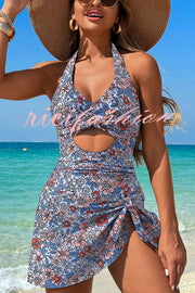 Fashionable Halterneck Waist Hollow Stretch One-piece Swimsuit