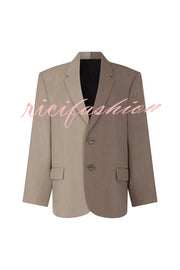 Girl Boss Avant-garde Contrast Colors Lapel Boyfriend Blazer and Pocketed Wide Leg Pants Set