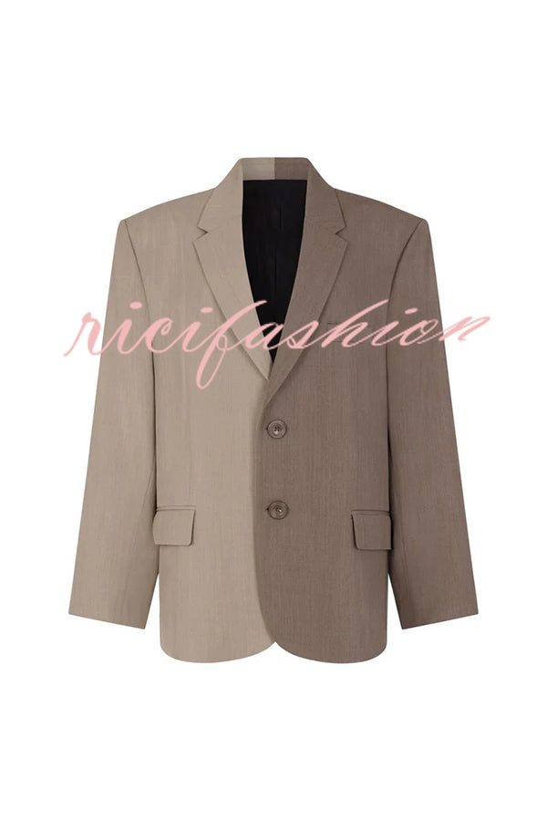 Girl Boss Avant-garde Contrast Colors Lapel Boyfriend Blazer and Pocketed Wide Leg Pants Set