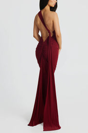 Sexy Backless Pleated Slim Solid Color Sleeveless Elegant Maxi Dress