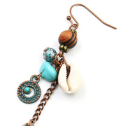 Vintage Wooden Bead Handmade Shell Tassel Earrings