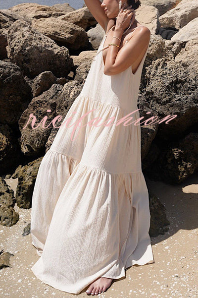 Beach Day Linen Blend Back Tie-up A-line Layered Maxi Dress