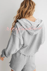 Solid Color Casual Long Sleeve Loose Hooded Sweatshirt