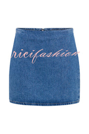 Modern Flavor Denim High Rise Back Zipper A-line Stretch Mini Skirt