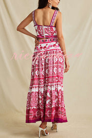 Unique Printed Sexy Sling Tank and Elastic Waist Large Hem Maxi Skirt Set