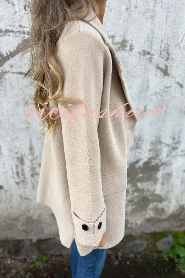 Solid Color Casual Lapel Long Sleeve Loose Woolen Jacket