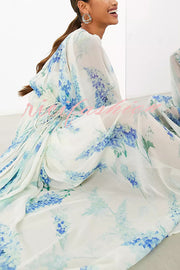 Headed To The Ocean Chiffon Floral Drawstring Waist Maxi Dresses