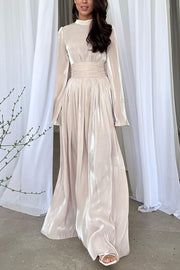 Stylish and Elegant Waist-tie Back Pleated Maxi Dress