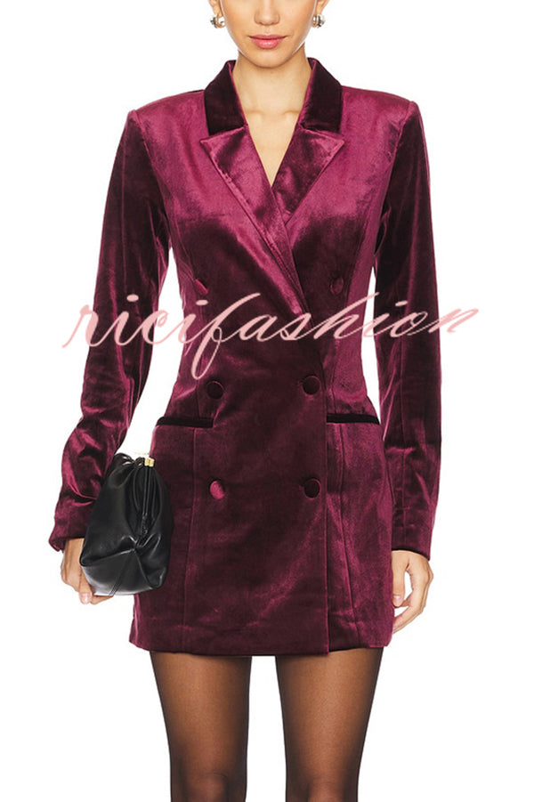 Holiday Soiree Solid Color Velvet Lapel Long Sleeve Blazer Mini Dress