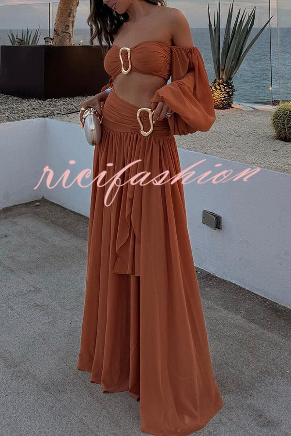 Vacation Chic Chiffon High Rise Flowy Asymmetrical Drape Maxi Skirt