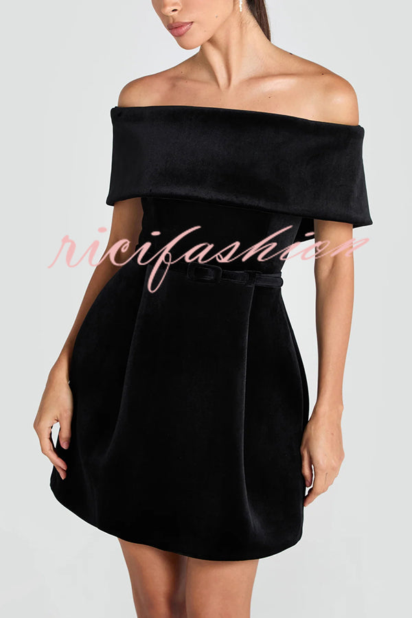 Best Lover Velvet Lapel Bandeau Removable Belt Pocketed Mini Dress