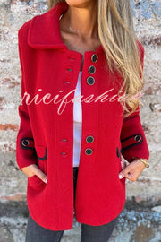 Solid Color Lapel Long Sleeve Button Loose Coat