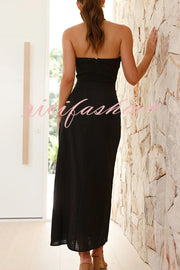 Solid Color Sleeveless Halter Neck Backless Slim Fit Maxi Dress