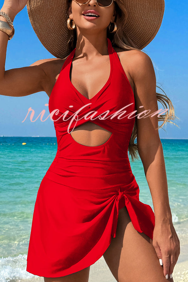 Fashionable Halterneck Waist Hollow Stretch One-piece Swimsuit