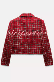 Tweed Plaid Textured Long-sleeved Casual Pocket Jacket