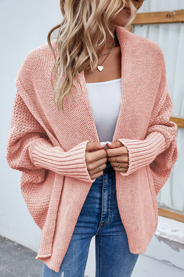 Solid Color Dolman Sleeve Elegant Knitted Cardigan