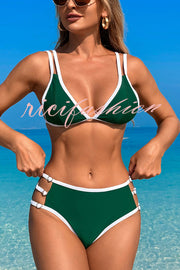 Contrast Color Lace-up Stretch Two-piece Bikini Swimsuit