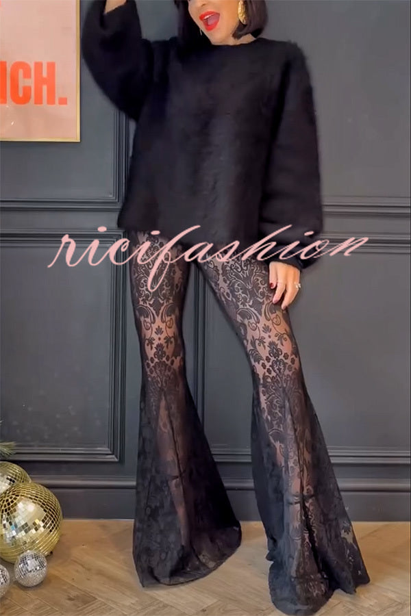 Ready for Tonight Unique Pattern Lace Fishtail Hem Stretch Pants