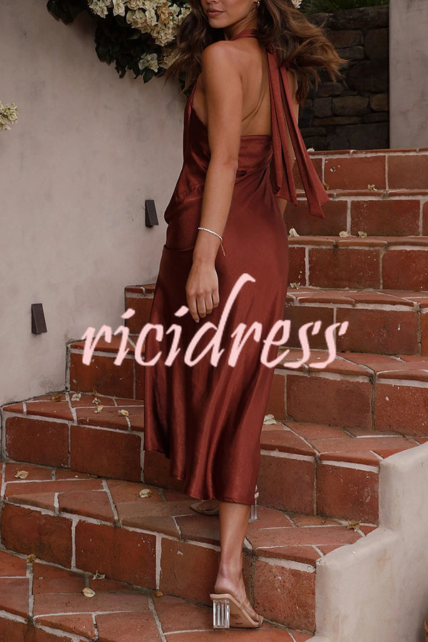 Swan Backless Lace Up Slit Zipper Maxi Dress