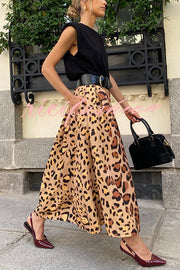 Stylish Leopard Print Elegant Large Hem Maxi Skirt