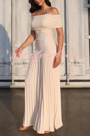 Sexy Off-shoulder Slim Fit Pleated Maxi Dress