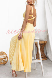 Tucson Sunset Pleated Back Elastic Umbrella Maxi Dress