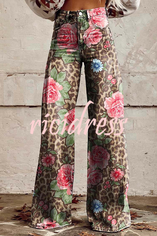 Beautiful Unique Print Button Pocket Wide Leg Pants