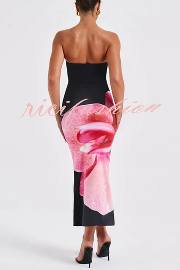 Emmaline Abstract Floral Print Bandeau Stretch Maxi Dress