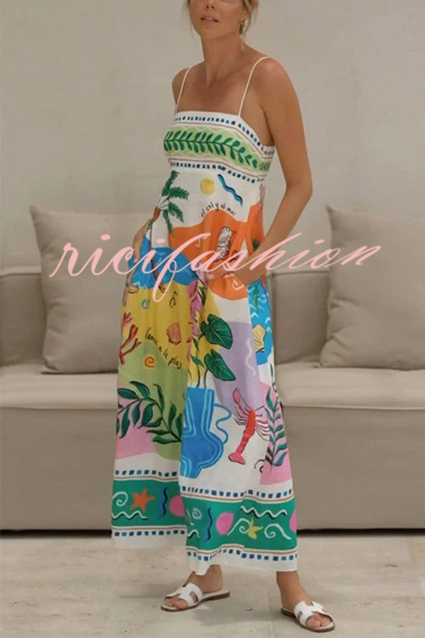 Unique Printed Strapless Sleeveless Resort Style Midi Dress