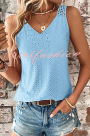 Solid Color Casual V-neck Hollow Back Vest Top