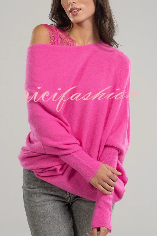 Solid Color Round Neck Long Sleeve Loose Knitted Sweater