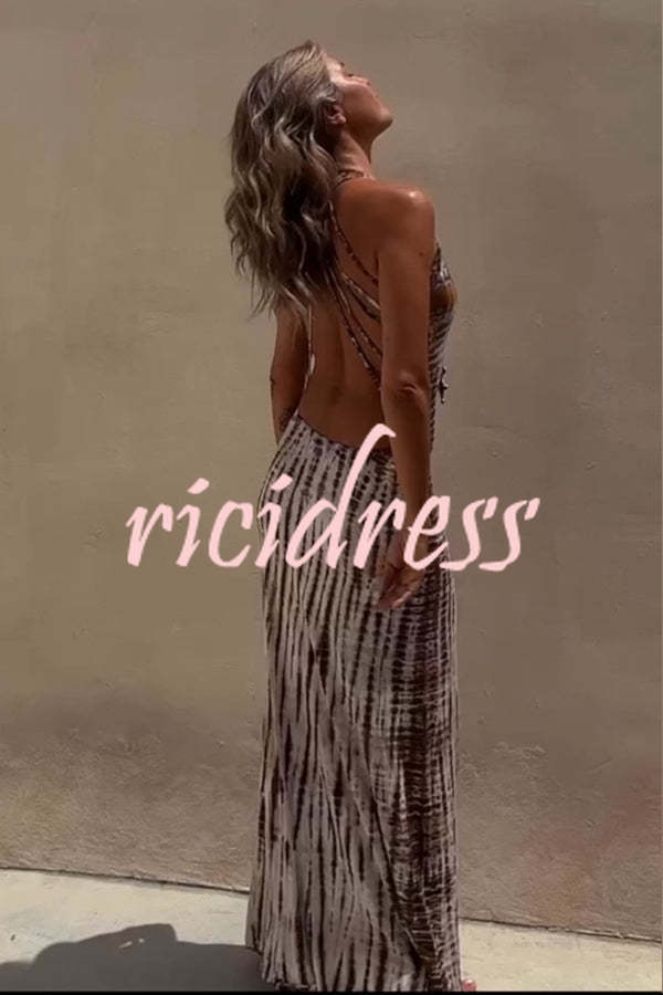 Ricidress Tie-dye Print Back Lace-up Stretch Maxi Dress