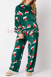 Christmas Printed Crew Neck Long Sleeve Top and Elastic Waist Loose Pants Set