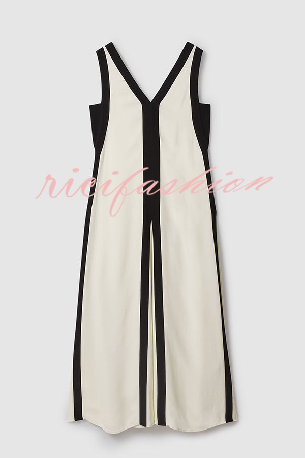 Elegant Piano Keys Reversible Style Colorblock A-line Maxi Dress