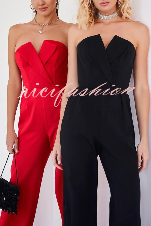 Tuxedo-style Off Shoulder Pocket Wide Leg Formal Jumpsuit