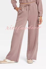 Airy Sleek Full Zip Jacket and High Rise Elastic Waist Pocket Wide Leg Sweatpants Set