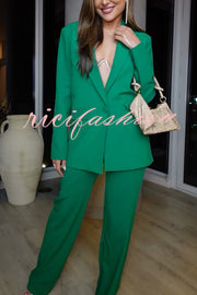 Mojito Muse Single Button Lapel Blazer and Elastic Waist Pocketed Wide Leg Pants Set