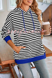 Striped Print Long Sleeve Pocket Loose Hoodie