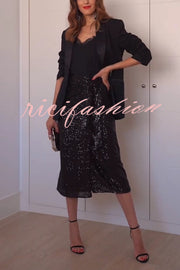 Crushing on You Sequin High Rise Wrap Tie-up Slit Midi Skirt