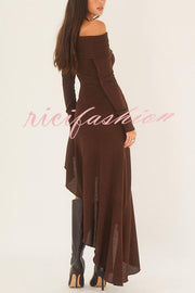 Temperament Off Shoulder Long Sleeve Irregular Hem Stretch Maxi Dress