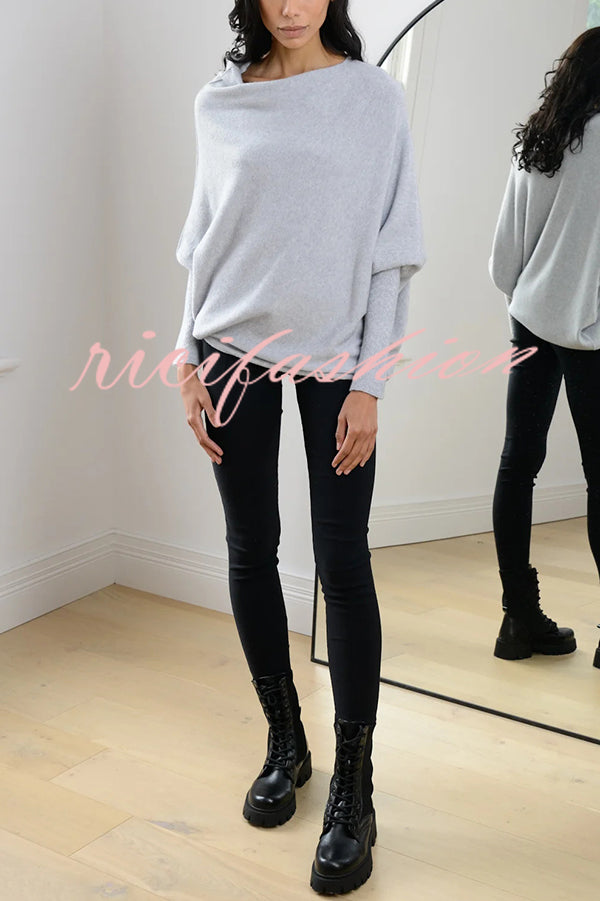 Solid Color Round Neck Long Sleeve Loose Knitted Sweater