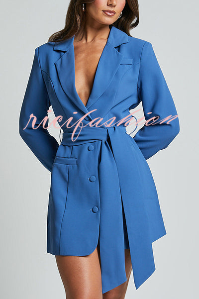 Fashion Pioneer Solid Color Lapel Long Sleeve Lace-up Blazer