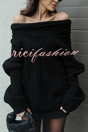 Fashionable Irregular Collar Loose Casual Knitted Sweater