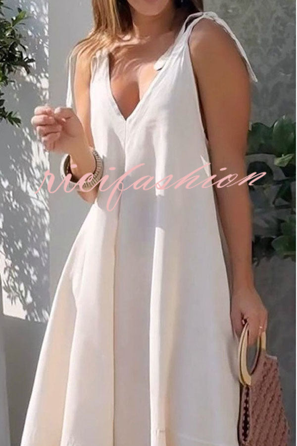 Solid Color Sleeveless V Neck Strappy Maxi Dress