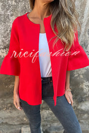 Fashionable Patchwork Round Neck Bell Sleeve Loose Jacket