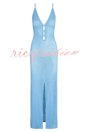 Sun Kissed Knit Cutout Backless Tie-up Slit Vacation Maxi Dress