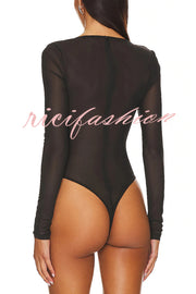 Happy Sexy Friday Mesh Diamante Long Sleeve Stretch Bodysuit