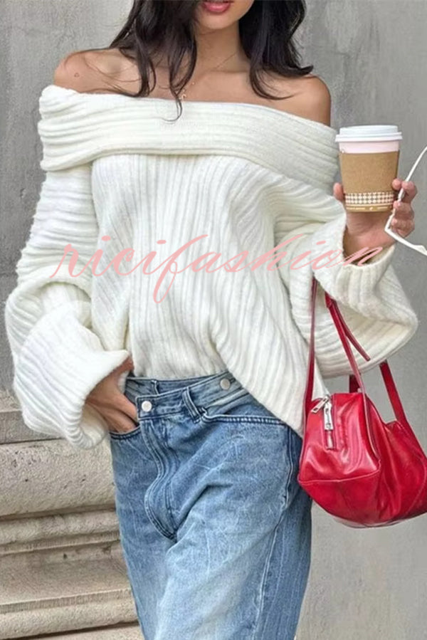 Fashionable Irregular Collar Loose Casual Knitted Sweater